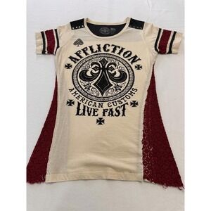 Affliction Vintage Women Lace Studded Embellished Shoulder Y2K Grunge Small